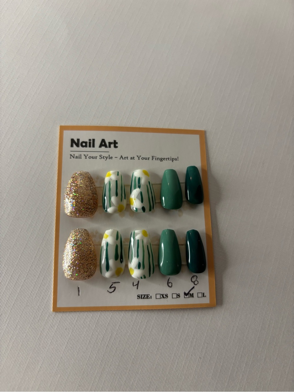 Green & Gold Mixed Media Press-On Nail Set